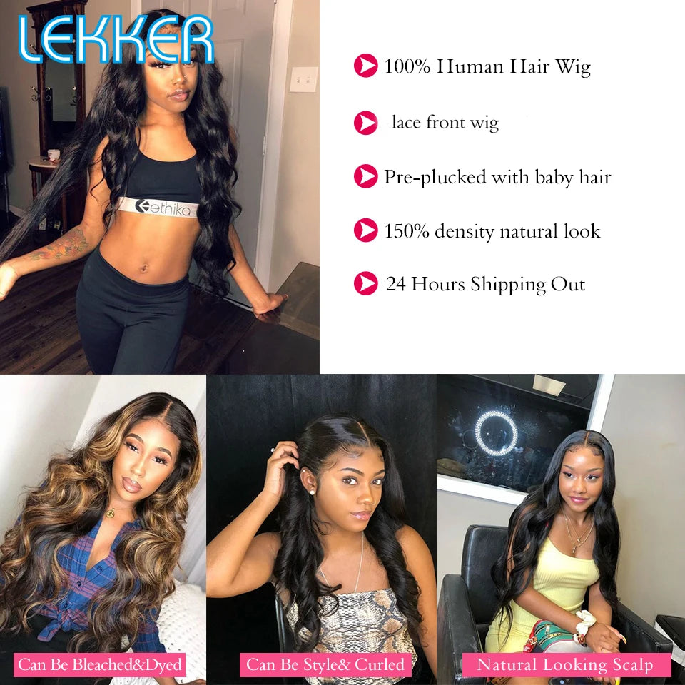 LEKKER Natural Black Body Wave T-Part Lace Wig
