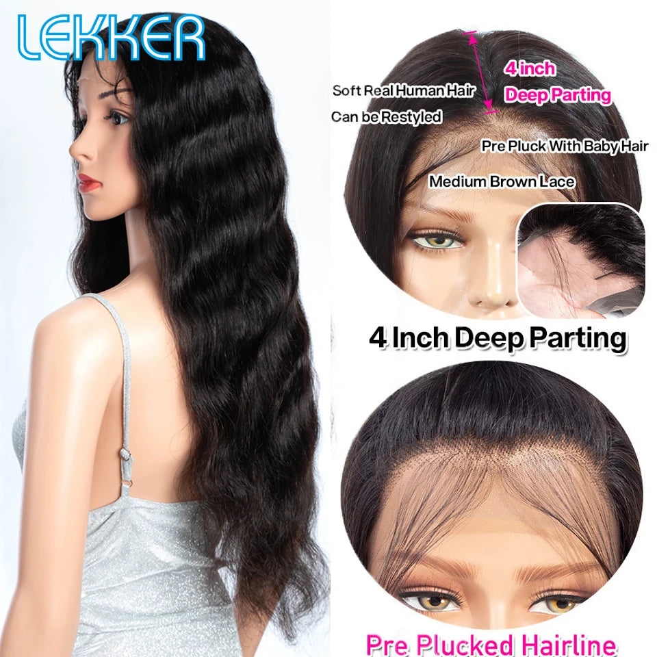 LEKKER Natural Black Body Wave T-Part Lace Wig