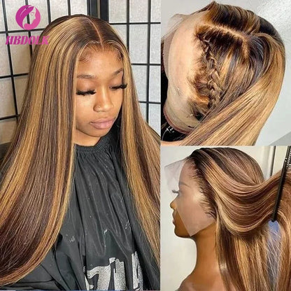 Honey Blonde Highlight Straight Lace Wig | 16–34 Inches