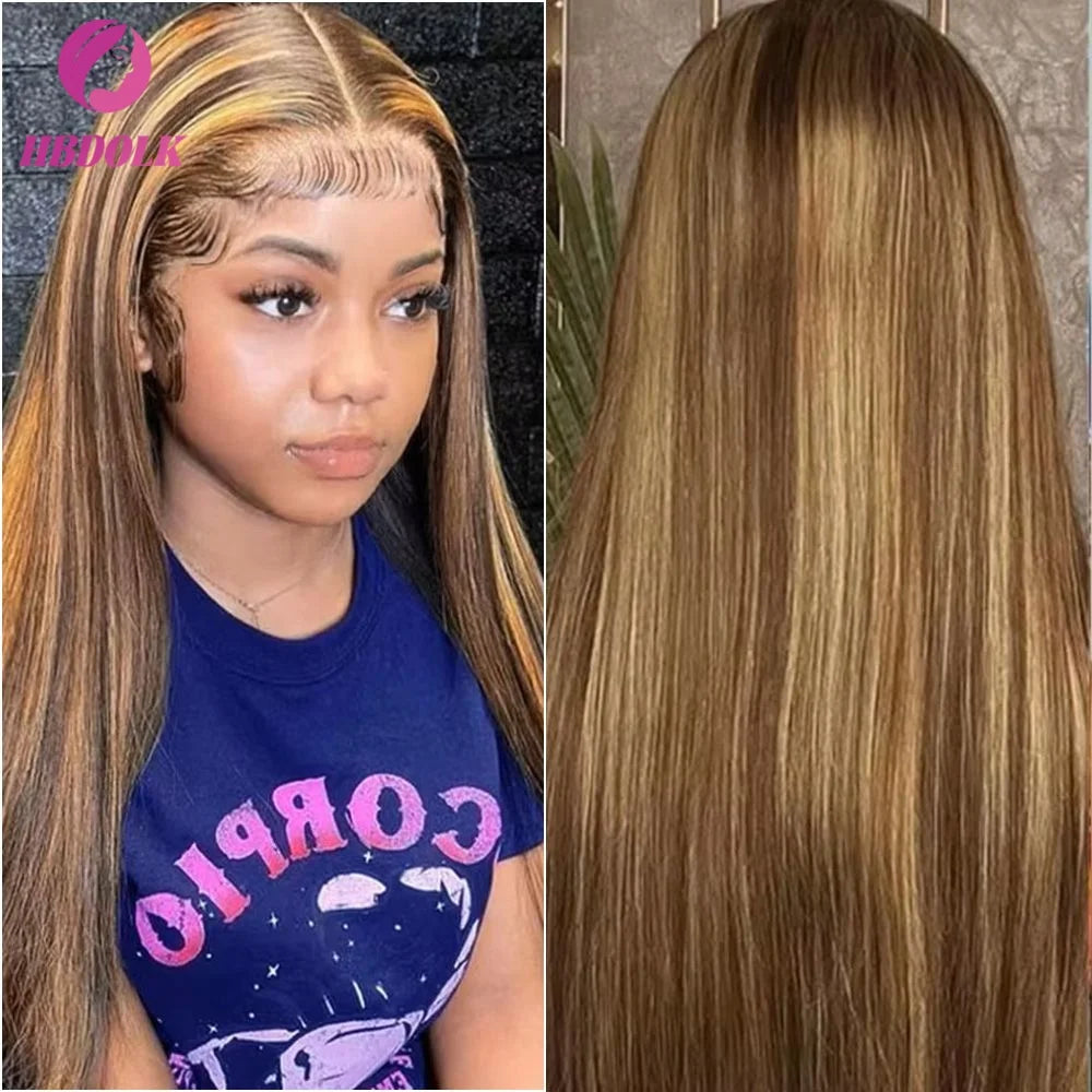 Honey Blonde Highlight Straight Lace Wig | 16–34 Inches
