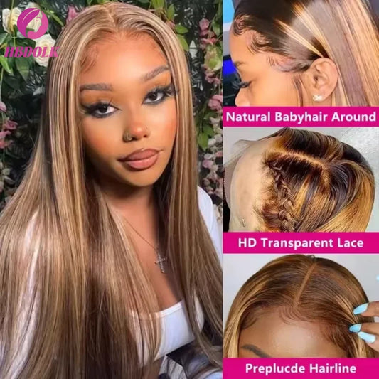 Honey Blonde Highlight Straight Lace Wig | 16–34 Inches