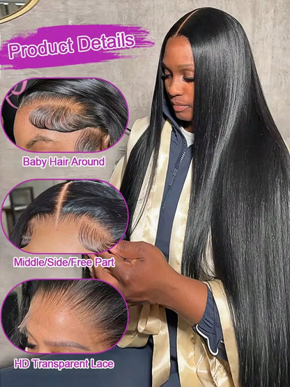 Natural Black Straight Lace Wig | 200% Density | 16–42 Inches