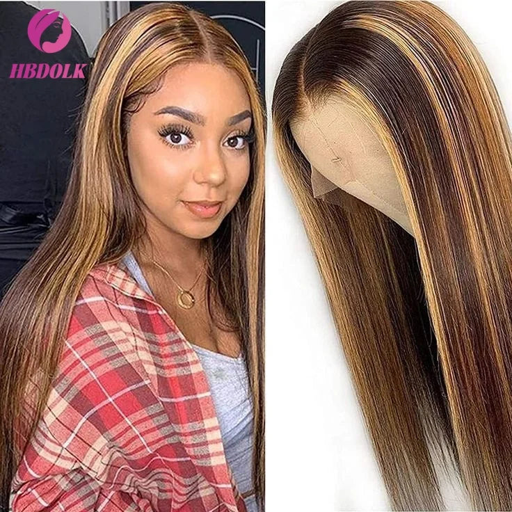 Honey Blonde Highlight Straight Lace Wig | 16–34 Inches