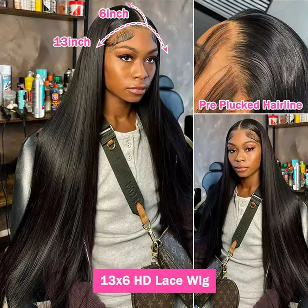 Natural Black Straight Lace Wig | 200% Density | 16–42 Inches